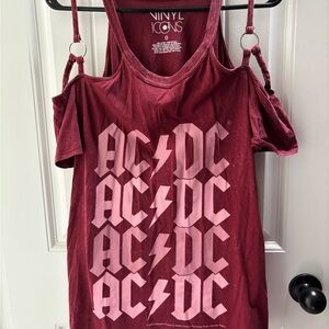 Women's Red AC/DC Cold Shoulder Top